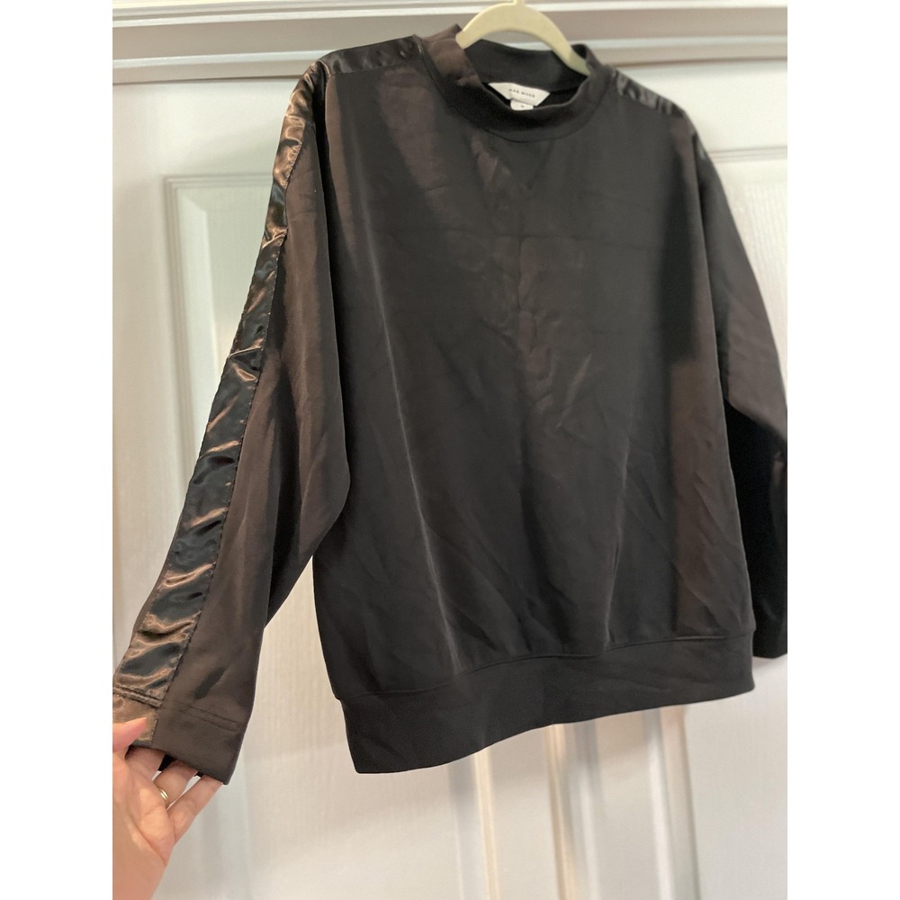 RAE MODE Sweatshirt Womens M Black Modal Satin Trim Crewneck Pullover Stretch